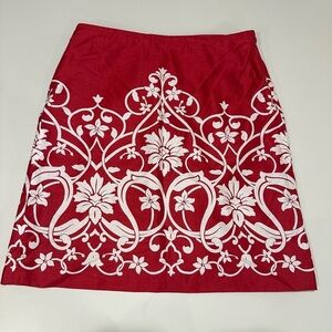 Loft Elegant Red and White Floral Skirt Size 16